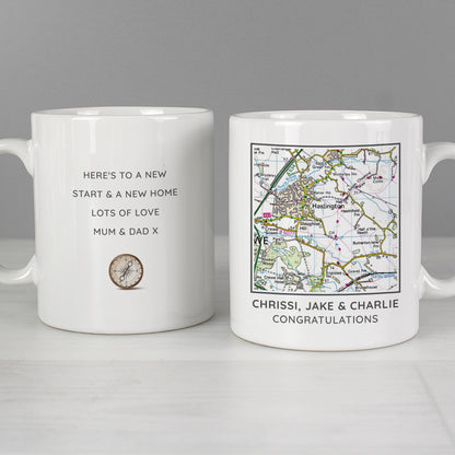 Personalised Present Day Map Compass Mug - MK&JD Gifts