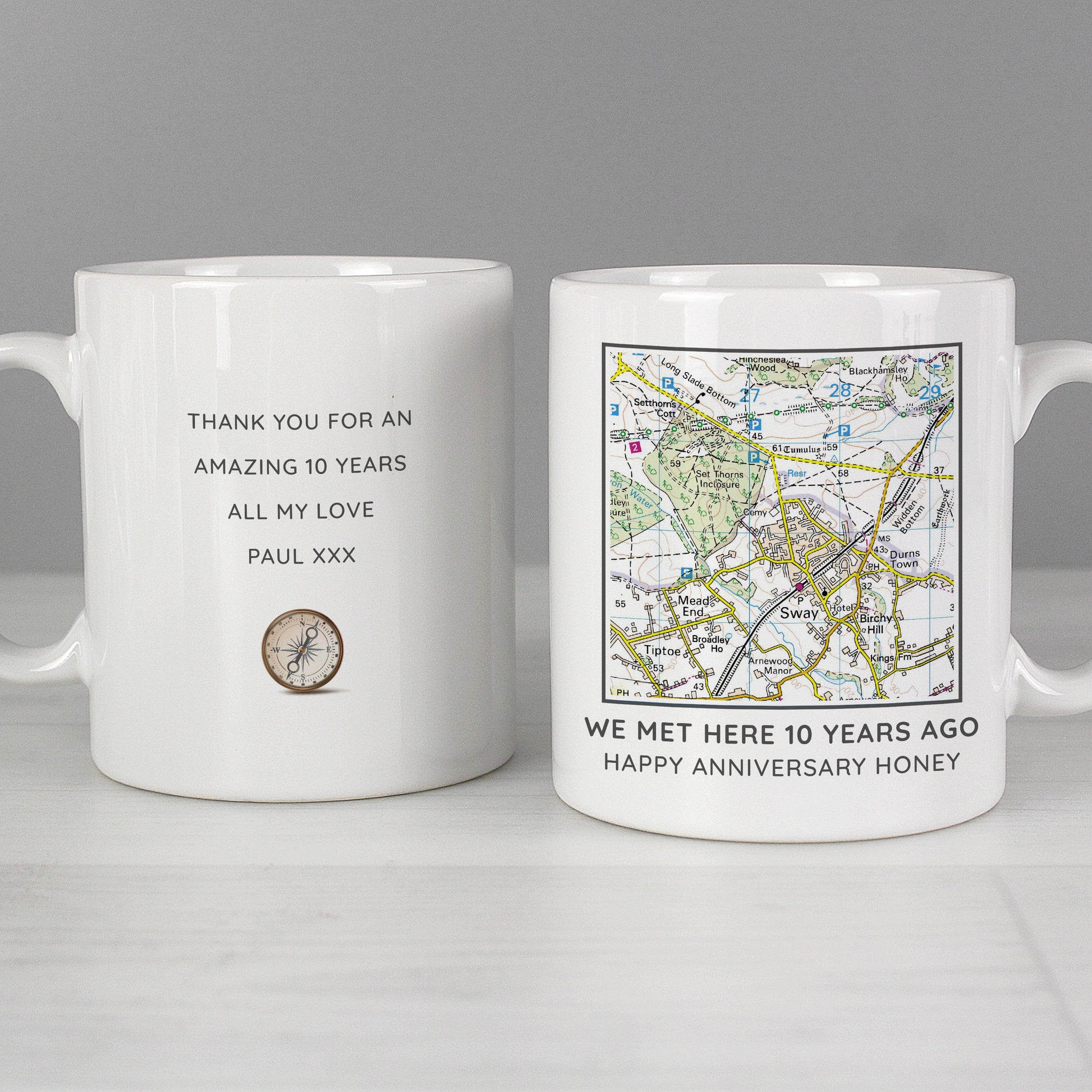 Personalised Present Day Map Compass Mug - MK&JD Gifts