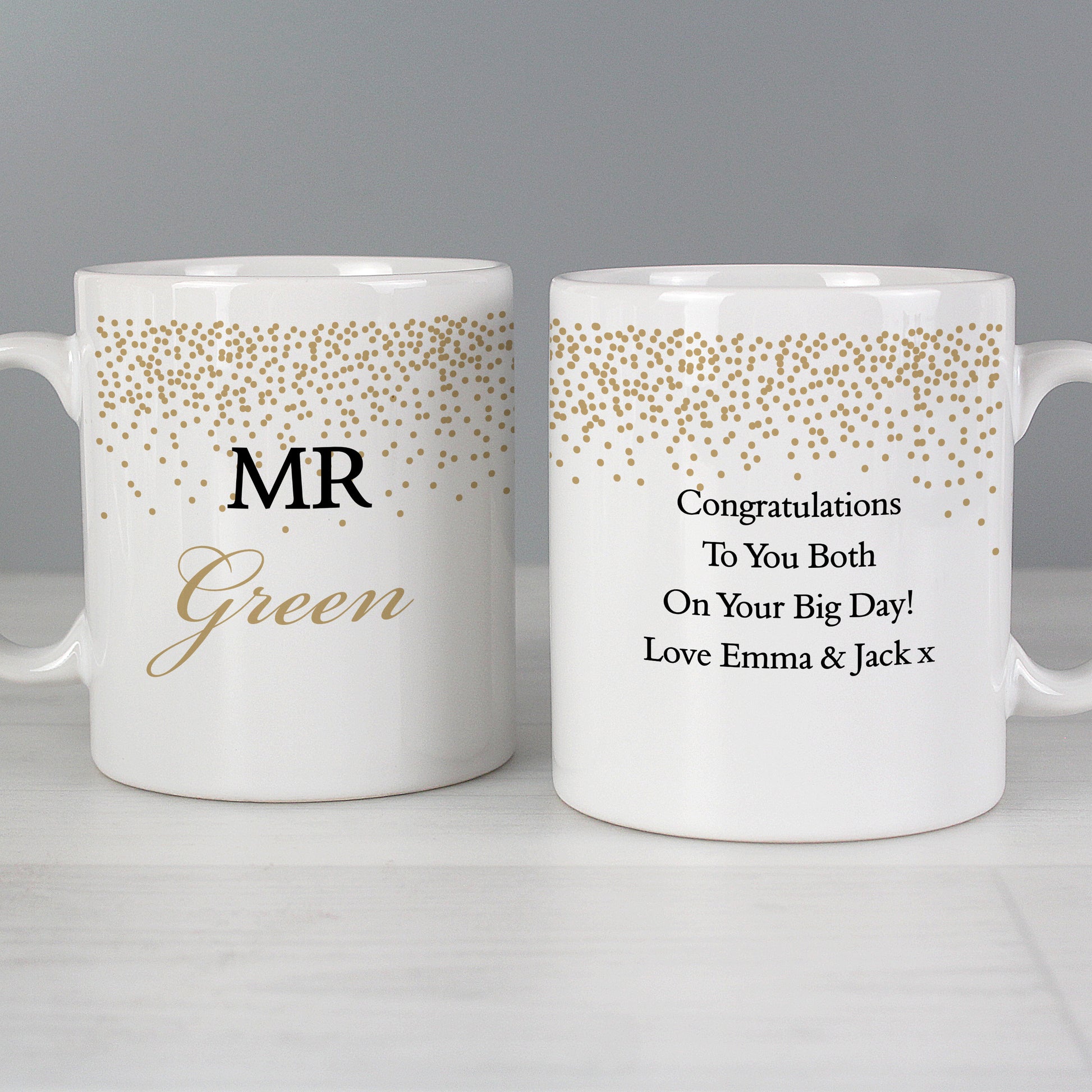 Personalised Gold Confetti Wedding Mug Set - MK&JD Gifts