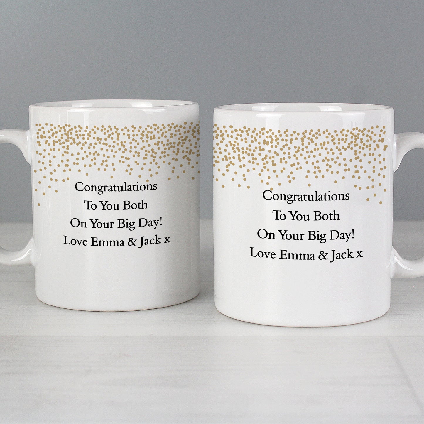 Personalised Gold Confetti Wedding Mug Set - MK&JD Gifts