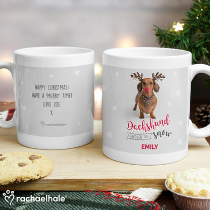 Personalised Rachael Hale Christmas Dachshund Through the Snow Mug - MK&JD Gifts
