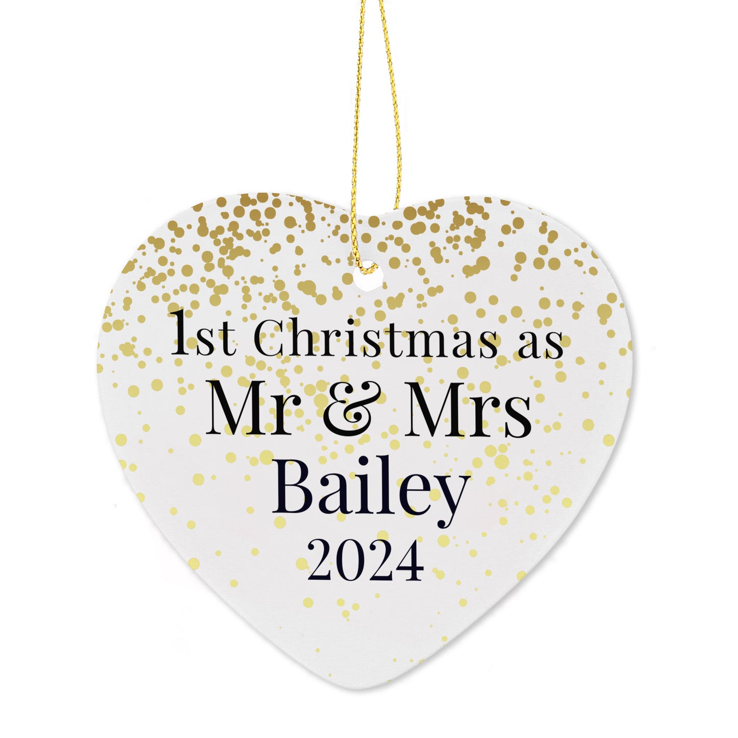 Personalised Mr and Mrs 1st Christmas Ceramic Heart Decoration - MK&JD Gifts