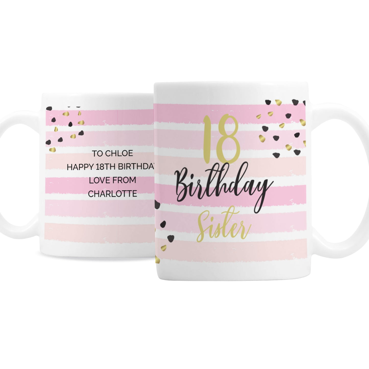 Personalised Birthday Gold and Pink Stripe Mug - MK&JD Gifts