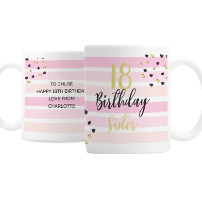 Personalised Birthday Gold and Pink Stripe Mug - MK&JD Gifts