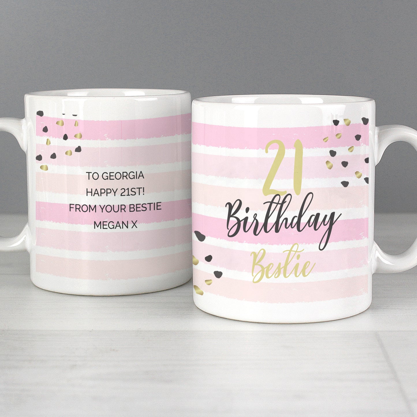 Personalised Birthday Gold and Pink Stripe Mug - MK&JD Gifts