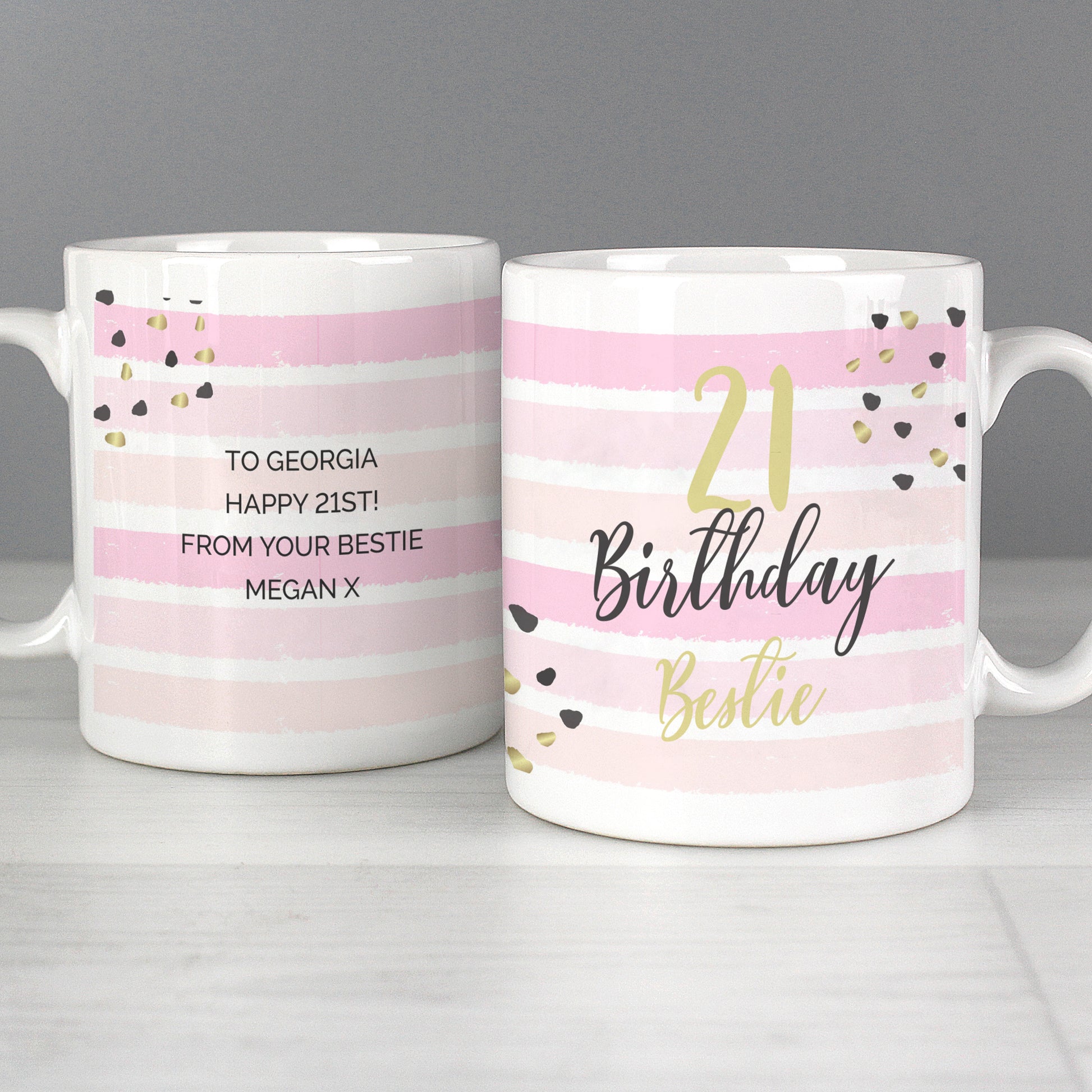 Personalised Birthday Gold and Pink Stripe Mug - MK&JD Gifts