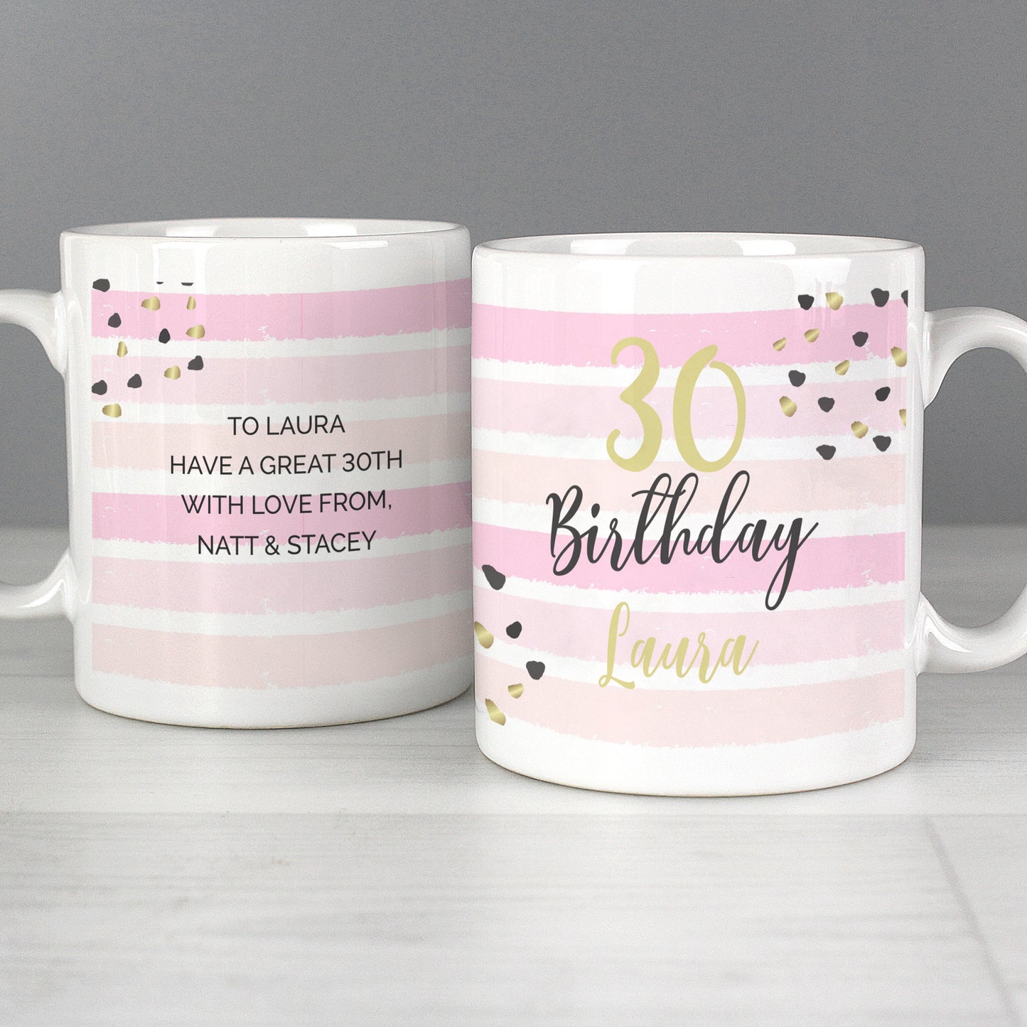 Personalised Birthday Gold and Pink Stripe Mug - MK&JD Gifts