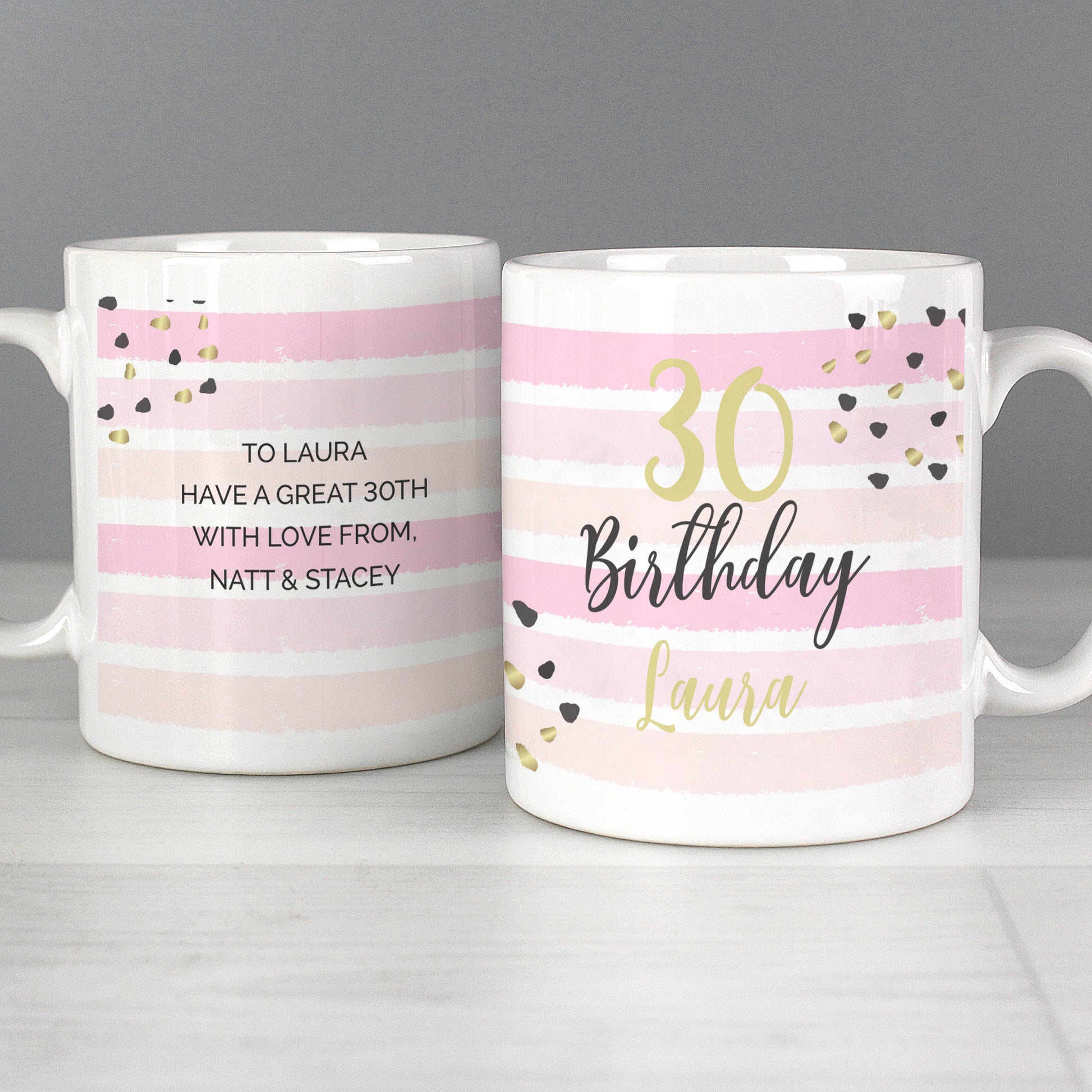 Personalised Birthday Gold and Pink Stripe Mug - MK&JD Gifts