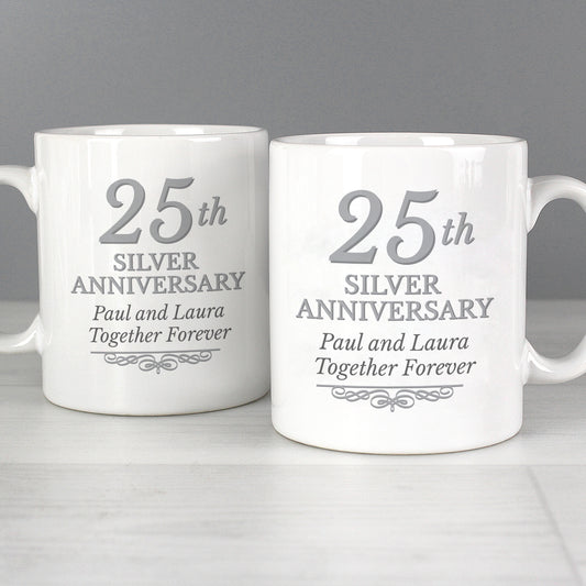Personalised 25th Silver Anniversary Mug Set - MK&JD Gifts