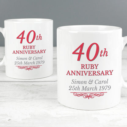 Personalised 40th Ruby Anniversary Mug Set - MK&JD Gifts
