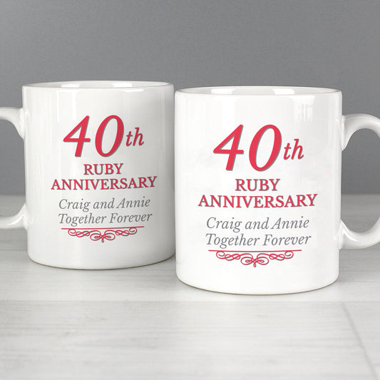 Personalised 40th Ruby Anniversary Mug Set - MK&JD Gifts
