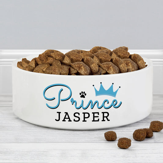 Personalised Prince 14cm Medium Ceramic White Pet Bowl - MK&JD Gifts