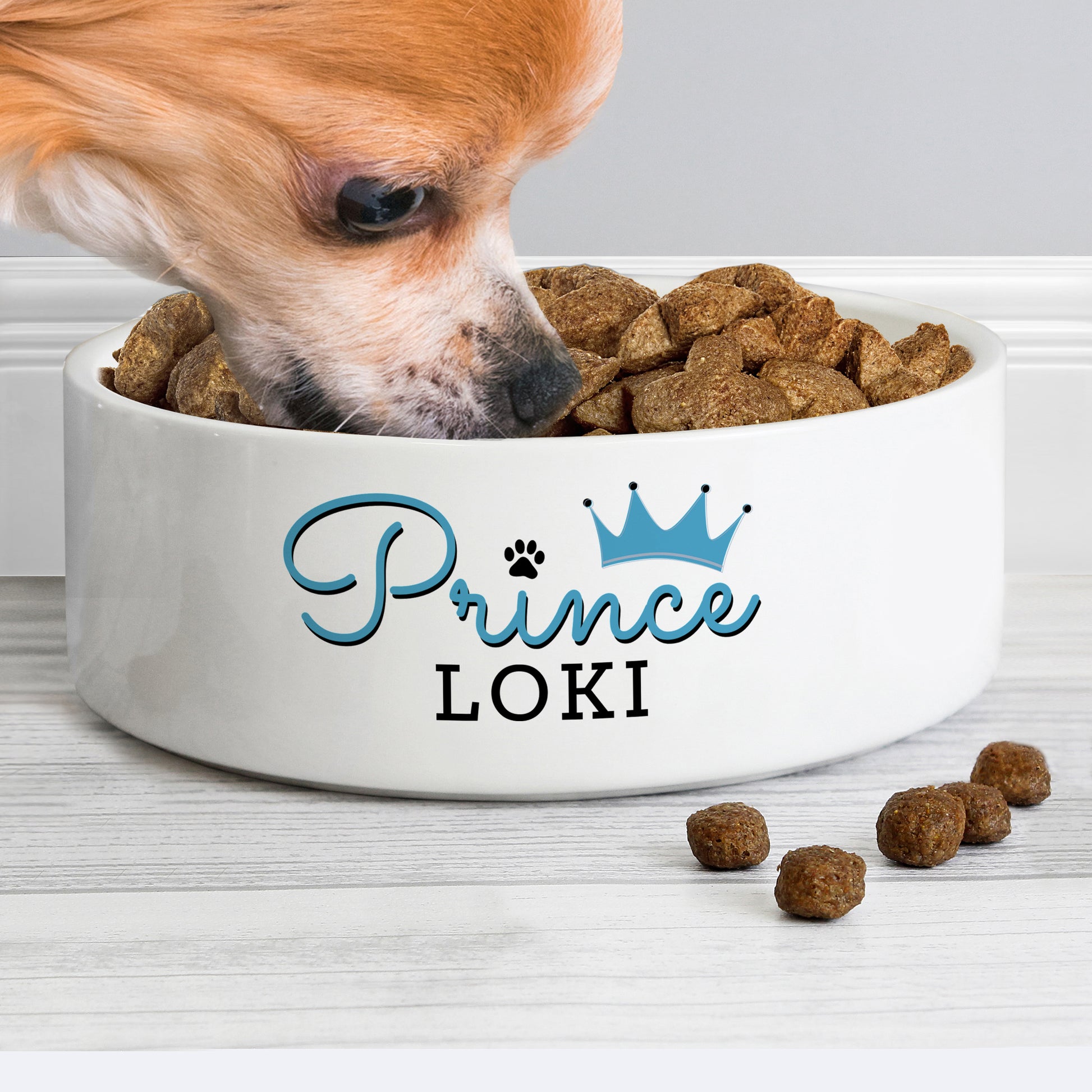 Personalised Prince 14cm Medium Ceramic White Pet Bowl - MK&JD Gifts