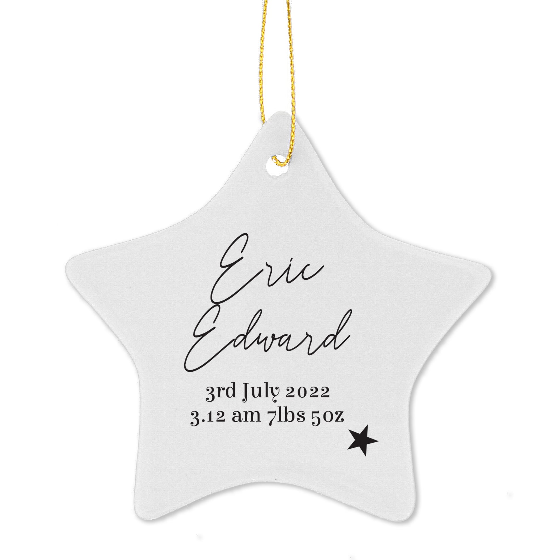 Personalised Free Text Ceramic Star Decoration - MK&JD Gifts