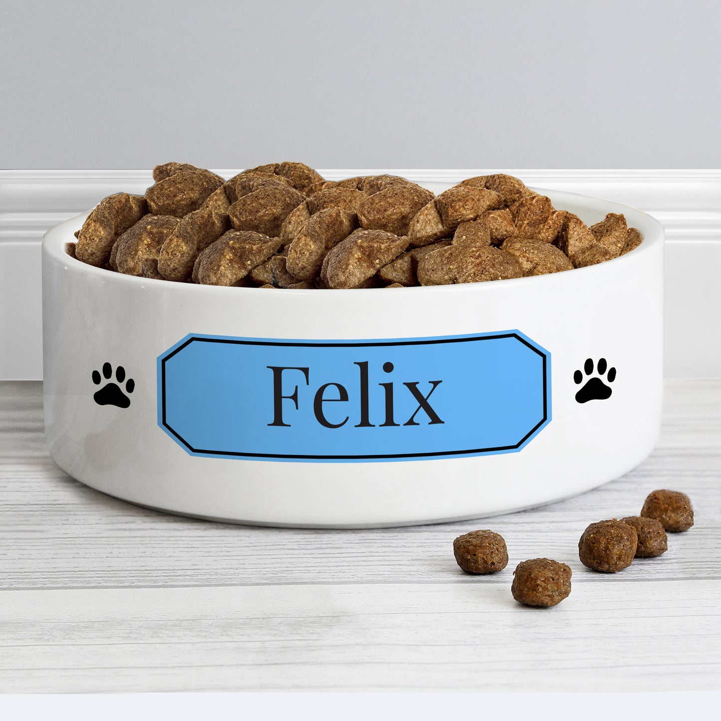 Personalised Blue Plaque 14cm Medium Pet Bowl - MK&JD Gifts