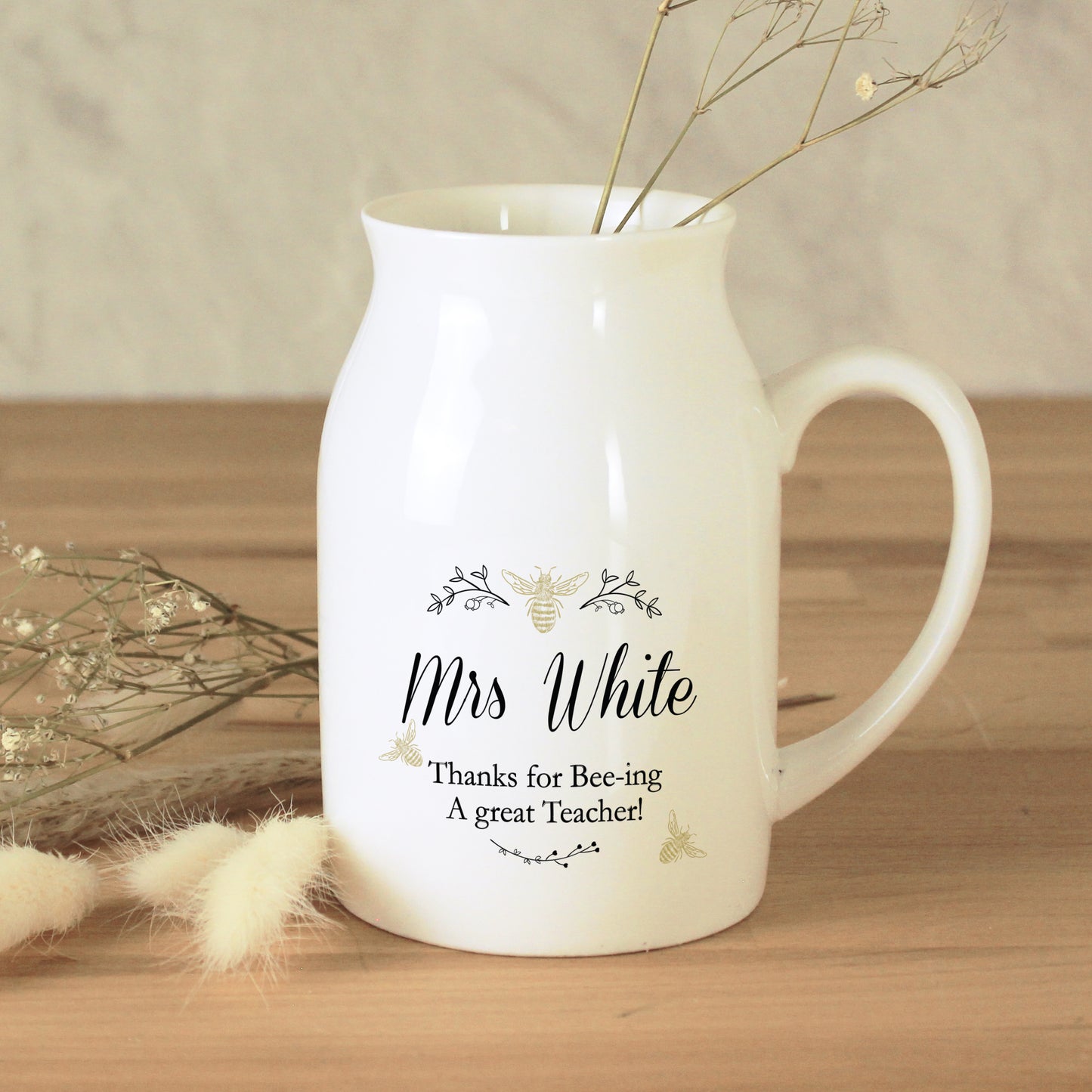 Personalised Floral Bee Flower Jug Vase - MK&JD Gifts