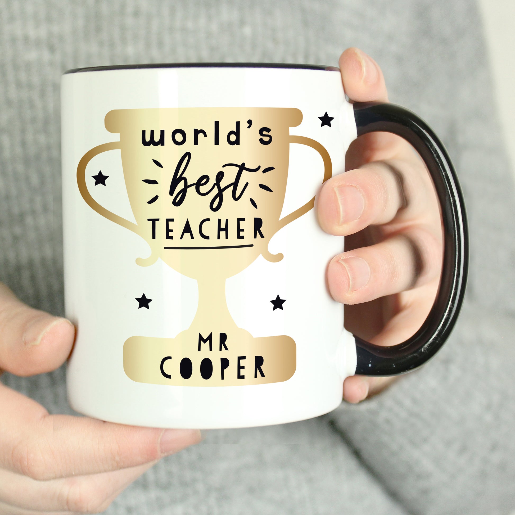 Personalised World's Best Teacher Trophy Black Handled Mug - MK&JD Gifts