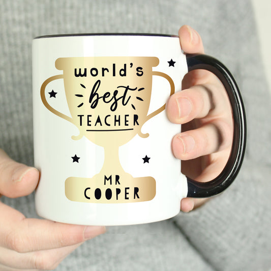 Personalised World's Best Teacher Trophy Black Handled Mug - MK&JD Gifts