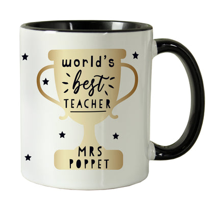 Personalised World's Best Teacher Trophy Black Handled Mug - MK&JD Gifts