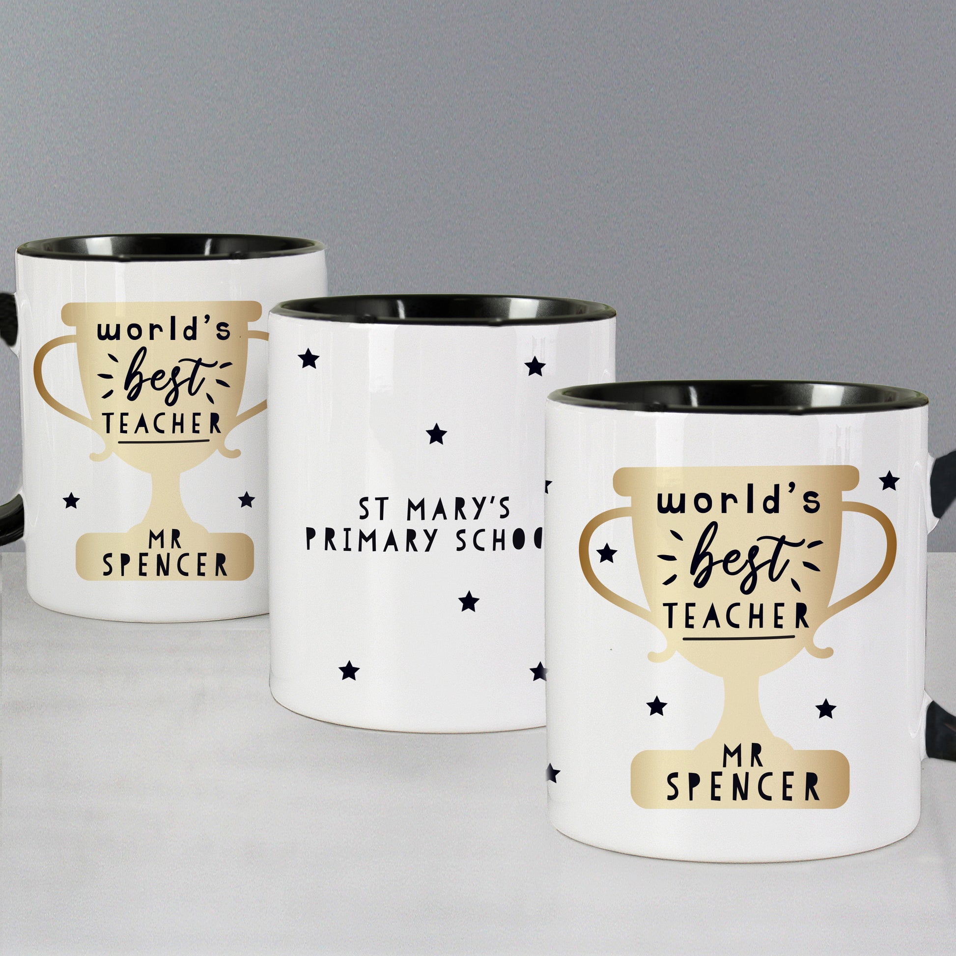 Personalised World's Best Teacher Trophy Black Handled Mug - MK&JD Gifts