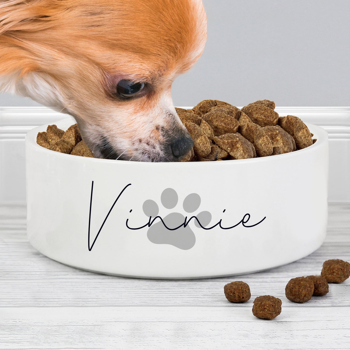 Personalised Grey Paw Print Name 14cm Medium Pet Bowl - MK&JD Gifts