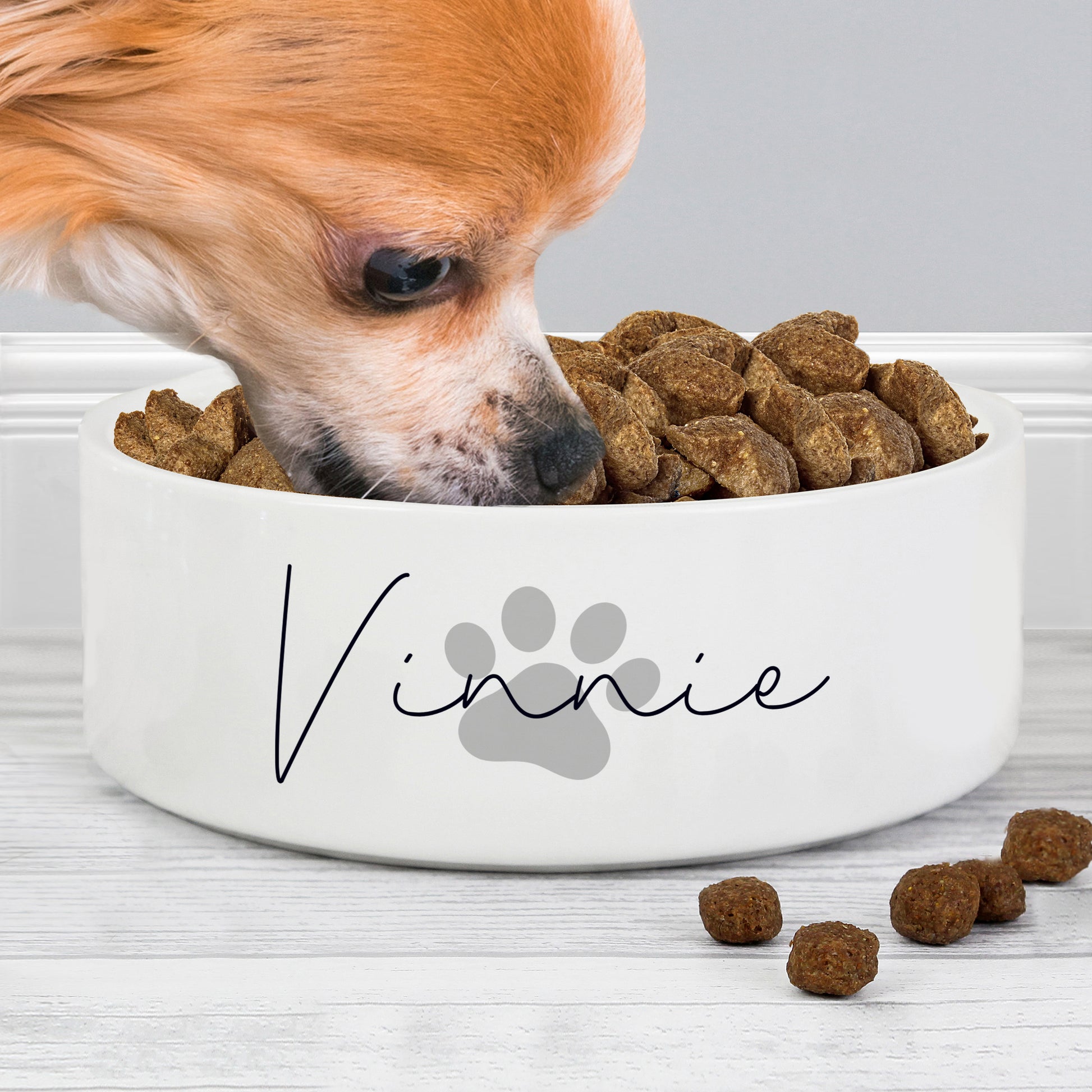 Personalised Grey Paw Print Name 14cm Medium Pet Bowl - MK&JD Gifts
