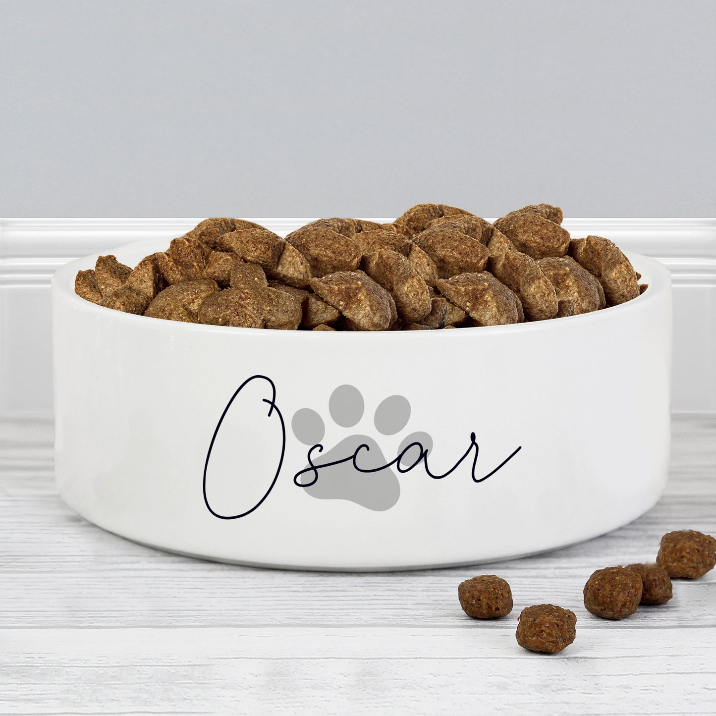 Personalised Grey Paw Print Name 14cm Medium Pet Bowl - MK&JD Gifts