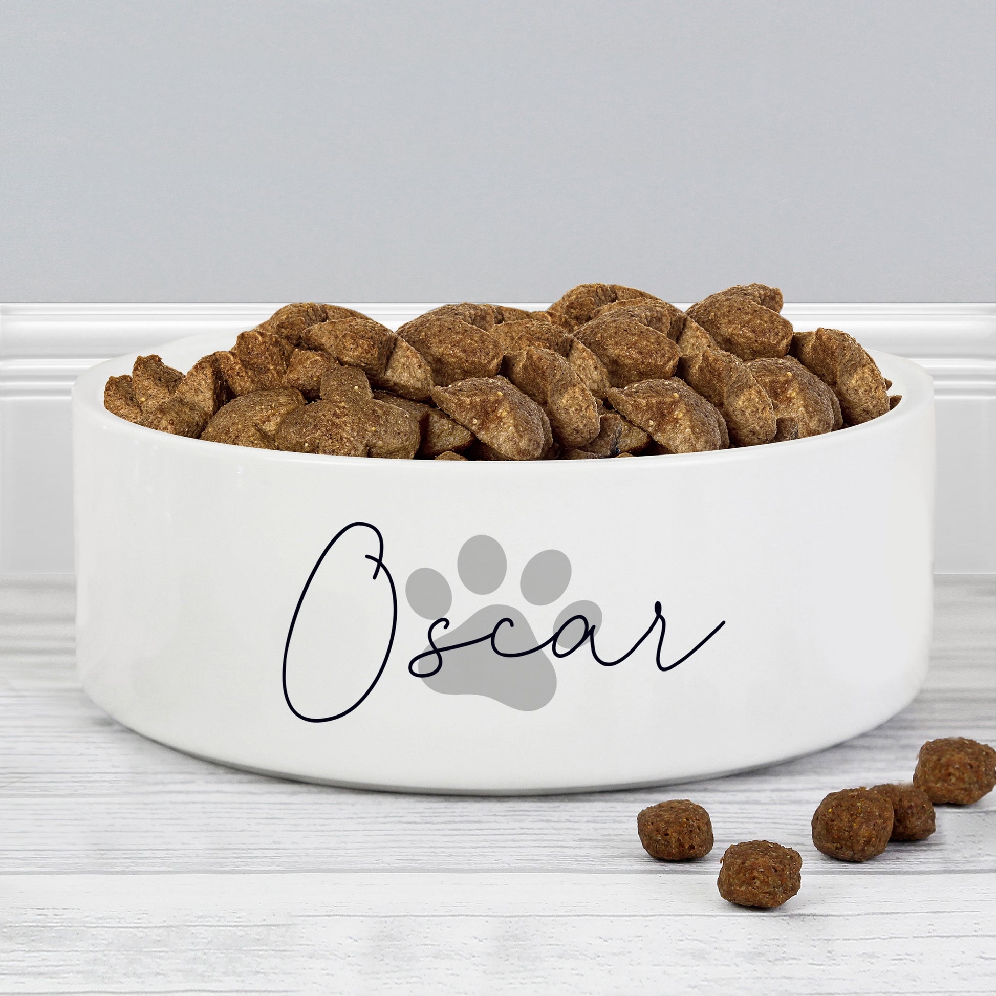Personalised Grey Paw Print Name 14cm Medium Pet Bowl - MK&JD Gifts