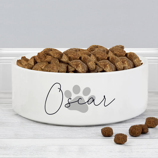 Personalised Grey Paw Print Name 14cm Medium Pet Bowl - MK&JD Gifts
