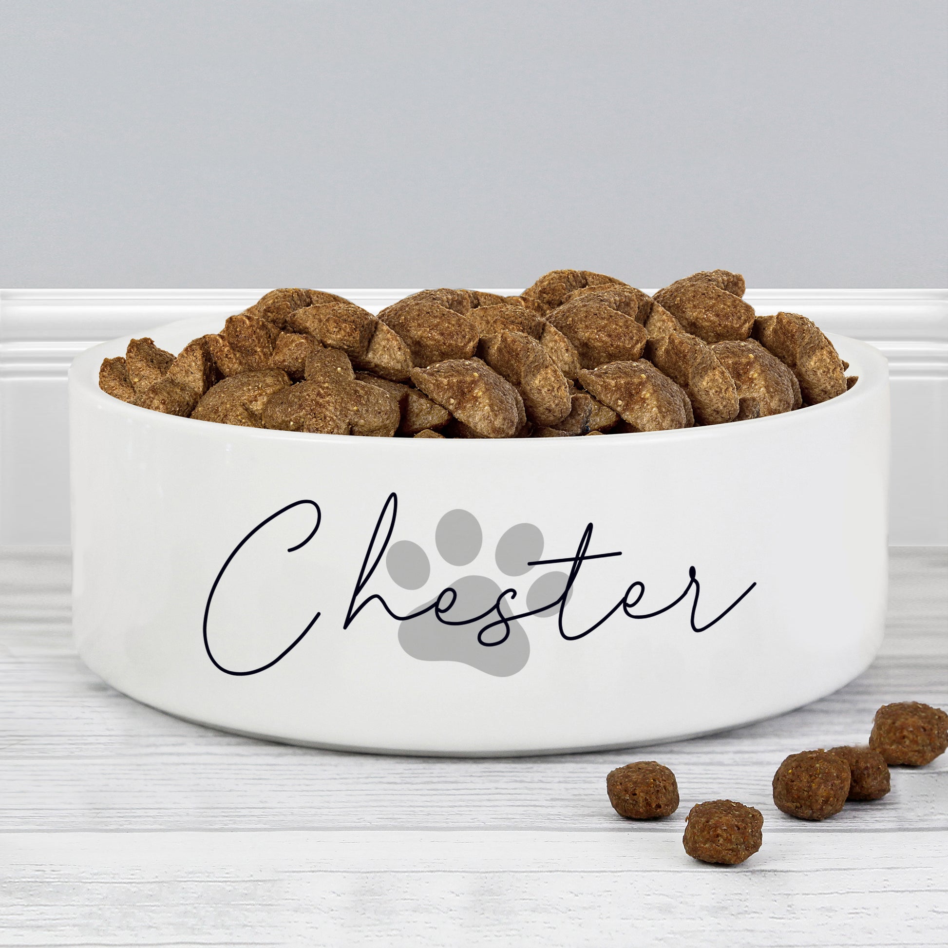 Personalised Grey Paw Print Name 14cm Medium Pet Bowl - MK&JD Gifts