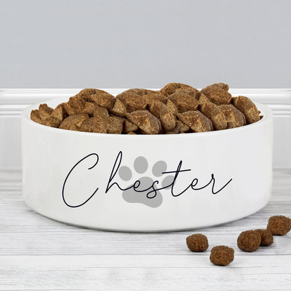 Personalised Grey Paw Print Name 14cm Medium Pet Bowl - MK&JD Gifts