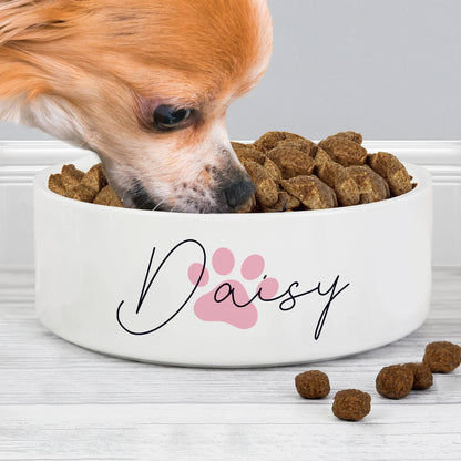 Personalised Pink Paw Print Name 14cm Medium Pet Bowl - MK&JD Gifts