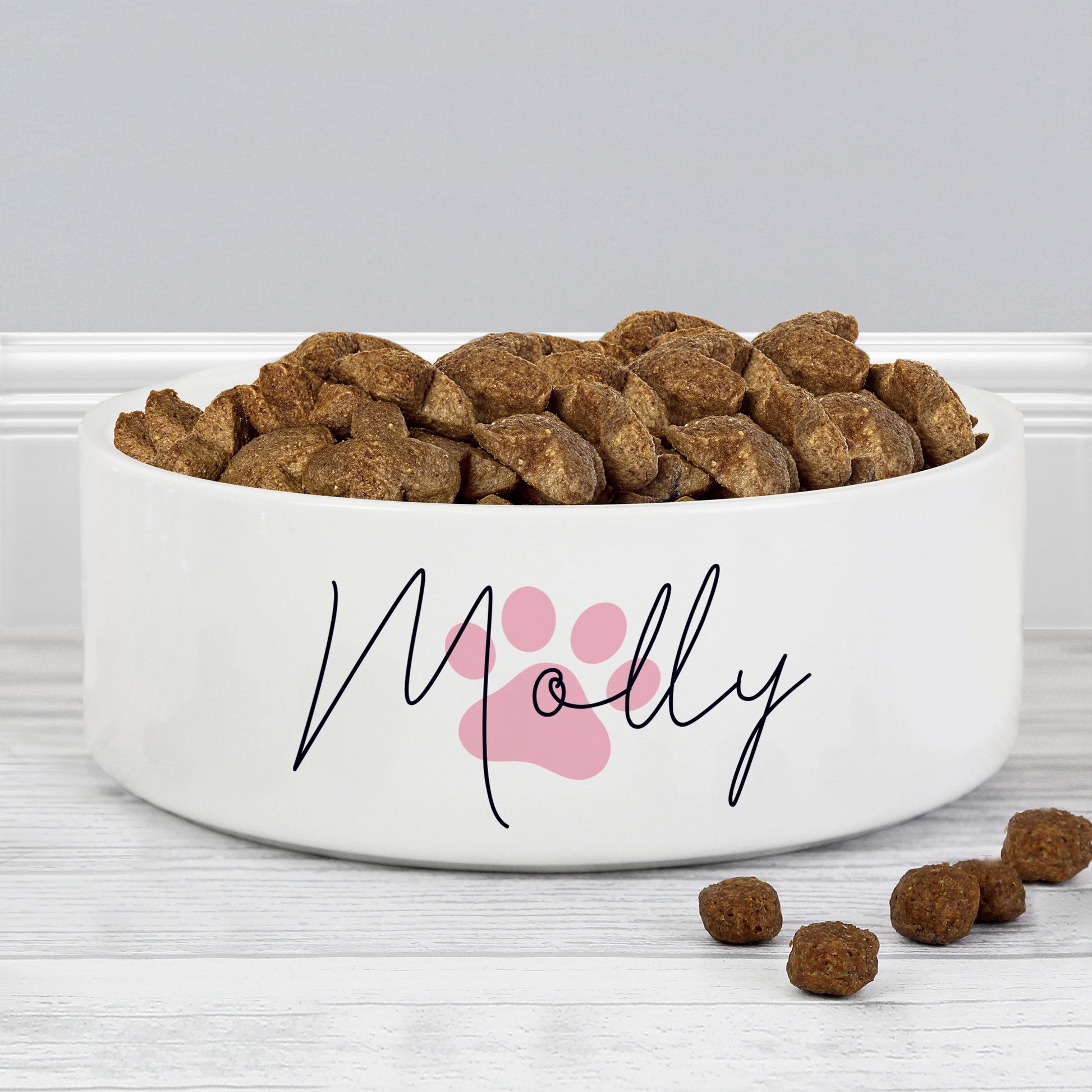 Personalised Pink Paw Print Name 14cm Medium Pet Bowl - MK&JD Gifts