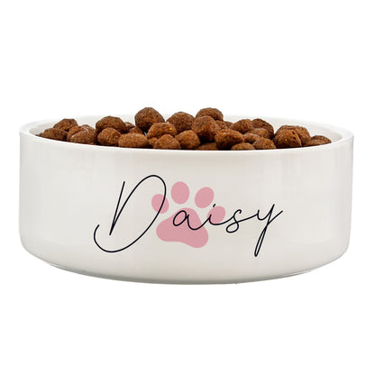 Personalised Pink Paw Print Name 14cm Medium Pet Bowl - MK&JD Gifts