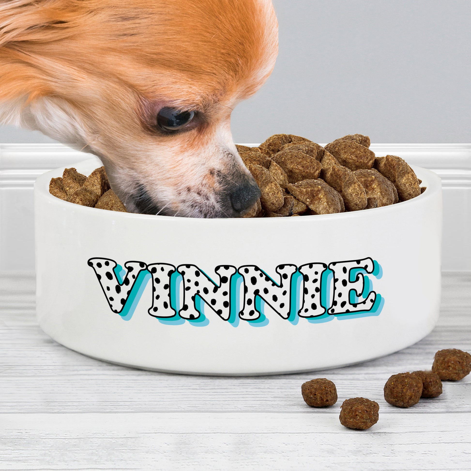 Personalised Blue Spots Name 14cm Medium Pet Bowl - MK&JD Gifts