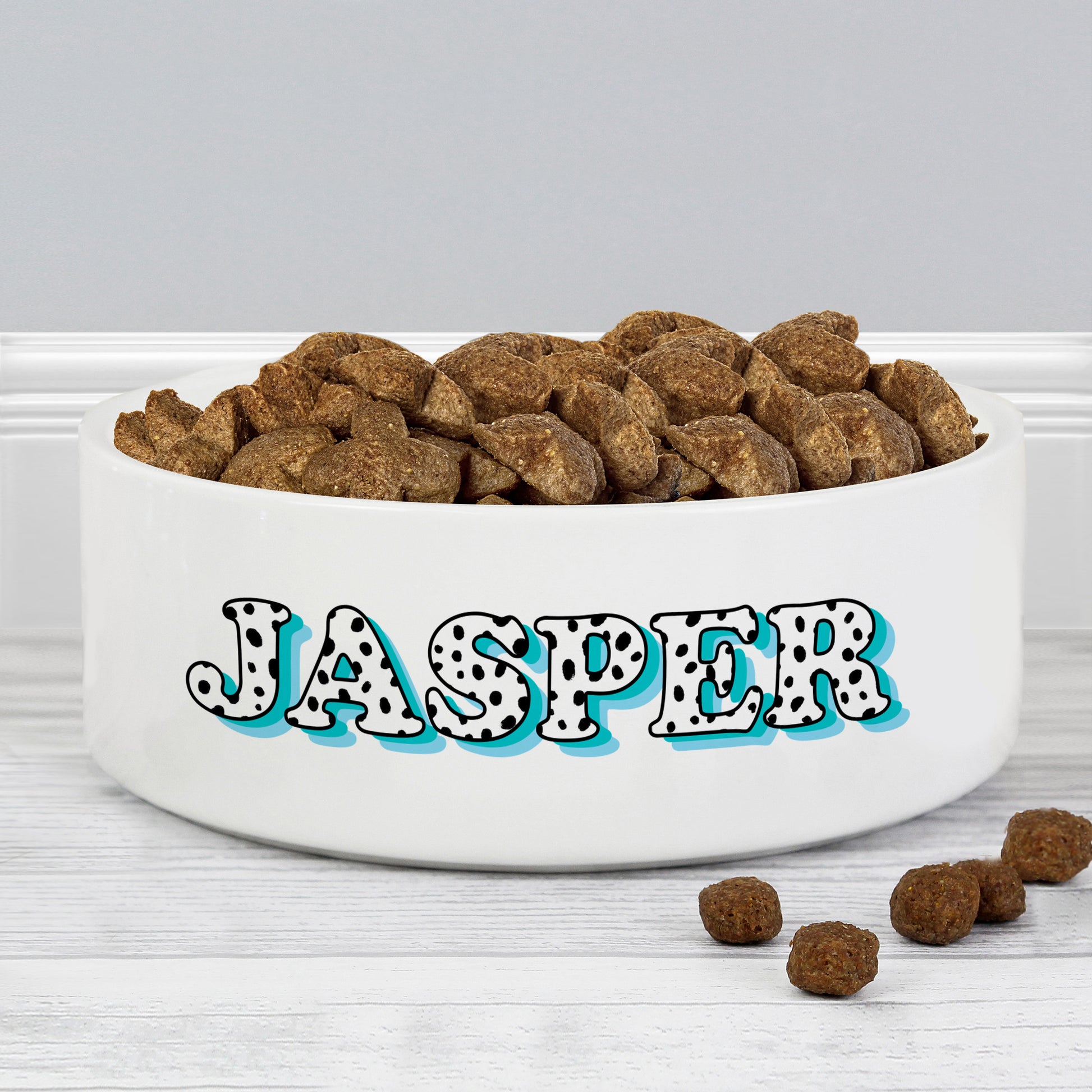 Personalised Blue Spots Name 14cm Medium Pet Bowl - MK&JD Gifts