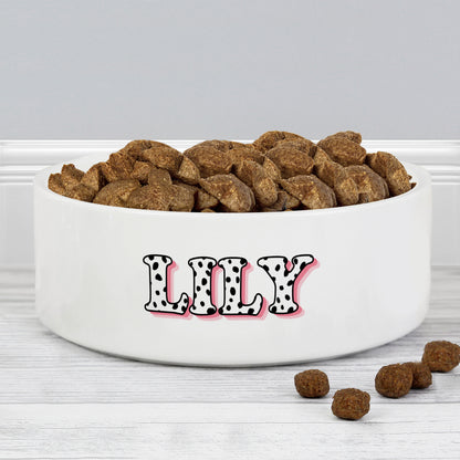 Personalised Pink Spots Name 14cm Medium Pet Bowl - MK&JD Gifts