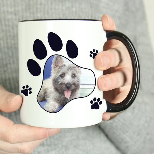 Personalised Paw Print Pet Photo Upload Black Handled Mug - MK&JD Gifts