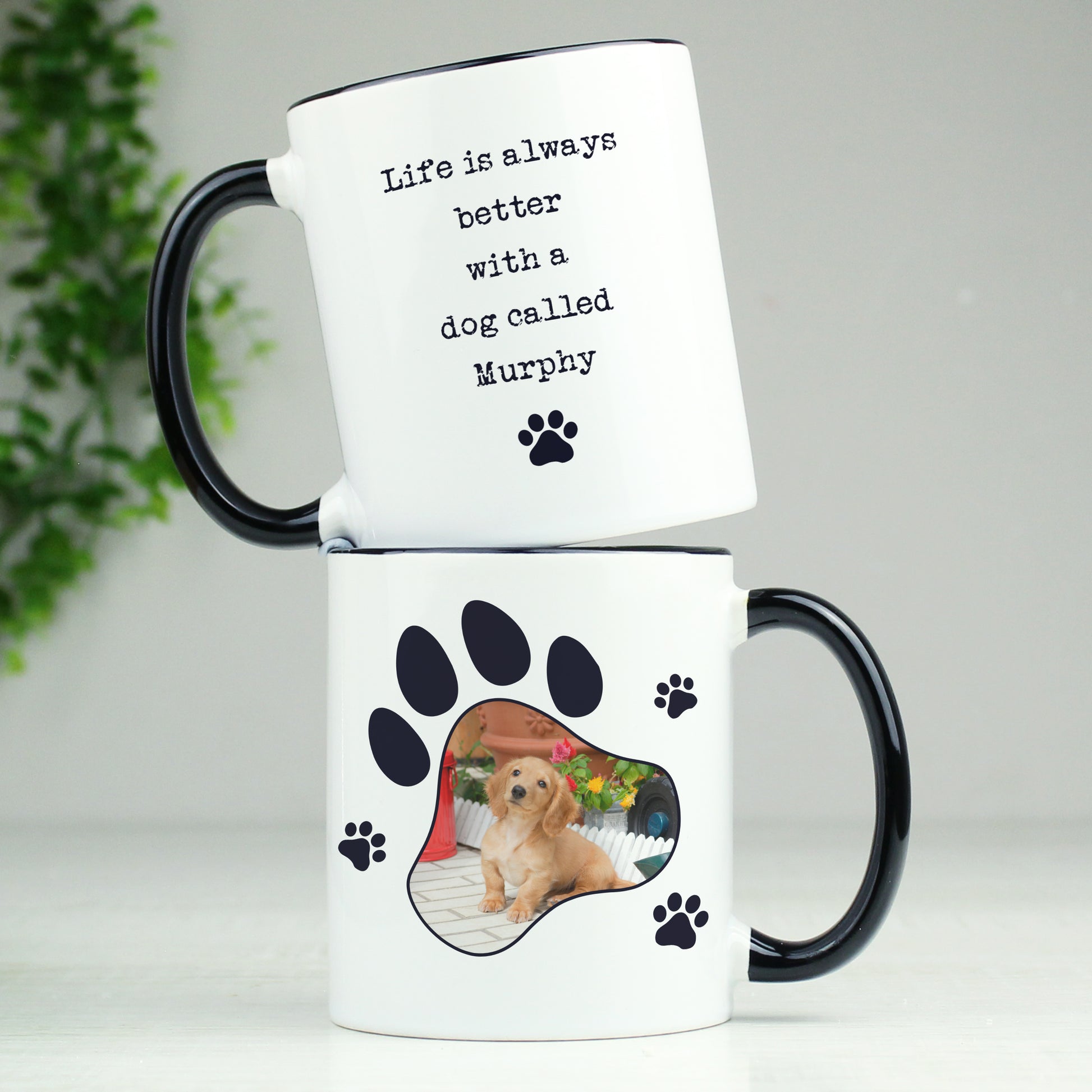 Personalised Paw Print Pet Photo Upload Black Handled Mug - MK&JD Gifts