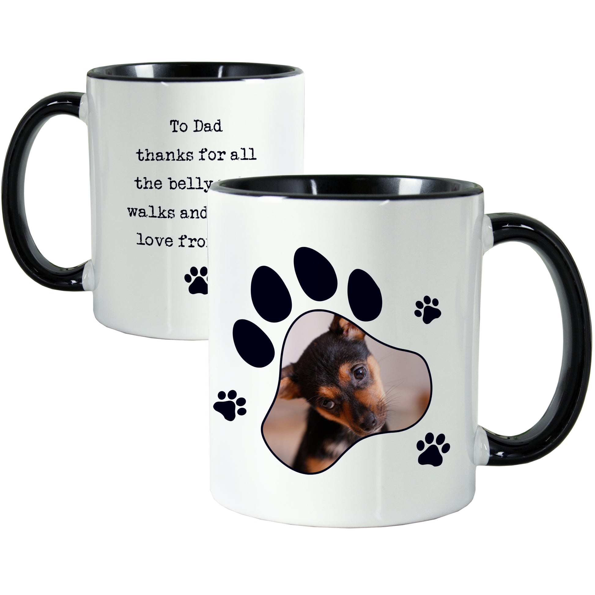 Personalised Paw Print Pet Photo Upload Black Handled Mug - MK&JD Gifts
