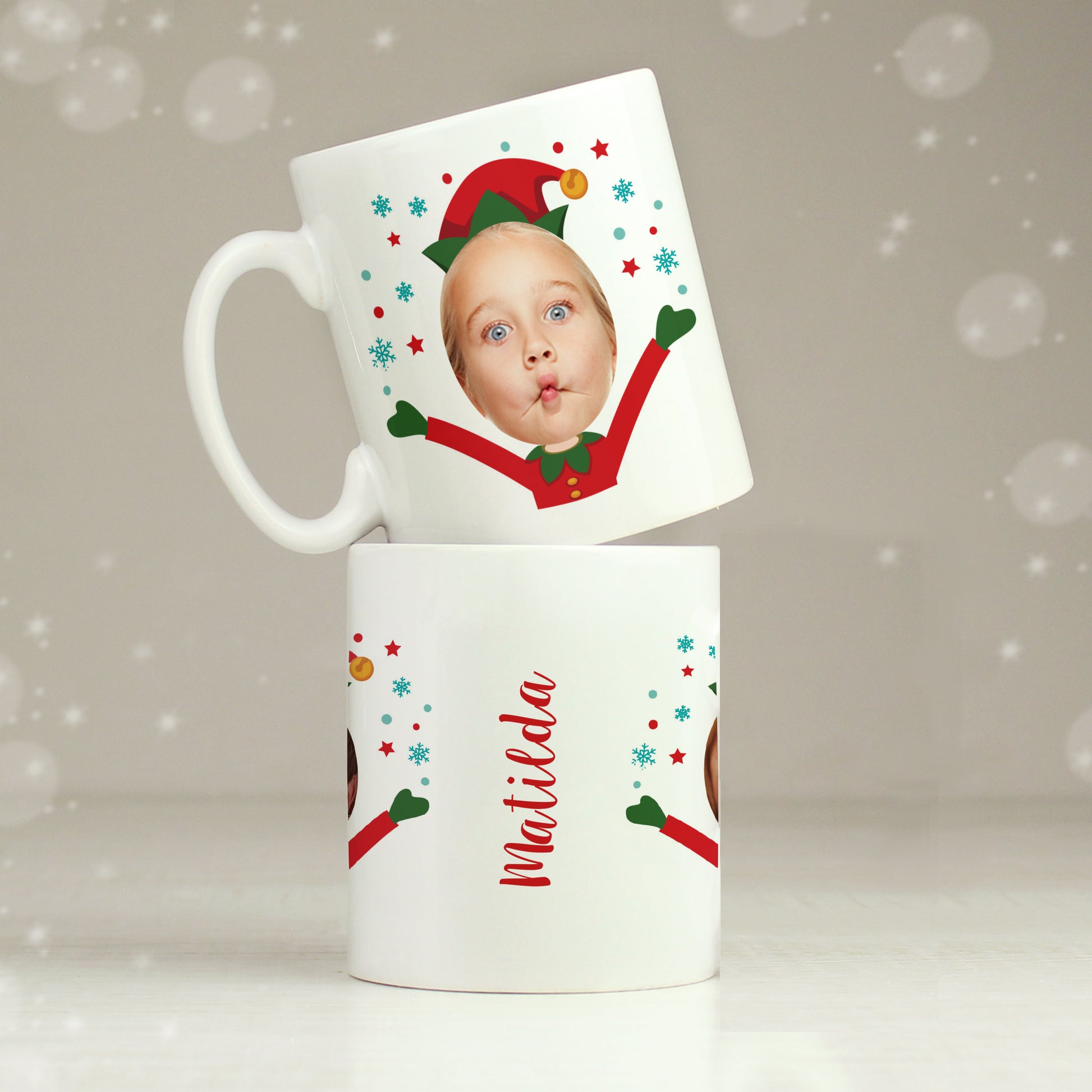 Personalised Photo Upload Christmas Elf Mug - MK&JD Gifts
