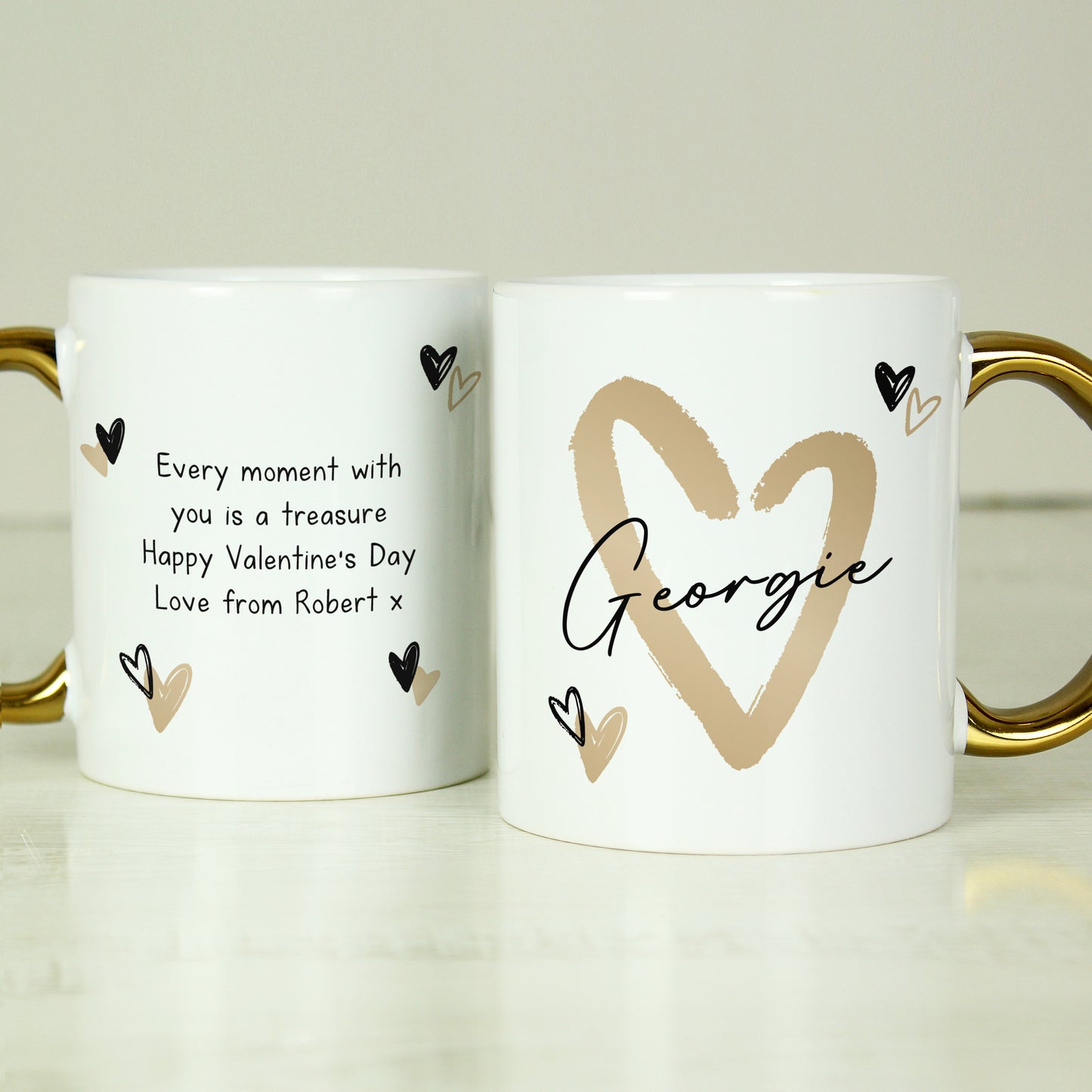 Personalised Hearts Gold Handled Mug - MK&JD Gifts