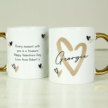 Personalised Hearts Gold Handled Mug - MK&JD Gifts