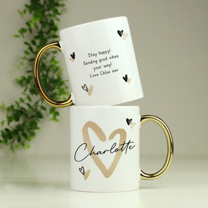 Personalised Hearts Gold Handled Mug - MK&JD Gifts
