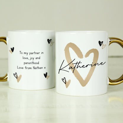 Personalised Hearts Gold Handled Mug - MK&JD Gifts