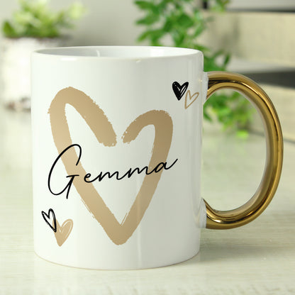 Personalised Hearts Gold Handled Mug - MK&JD Gifts