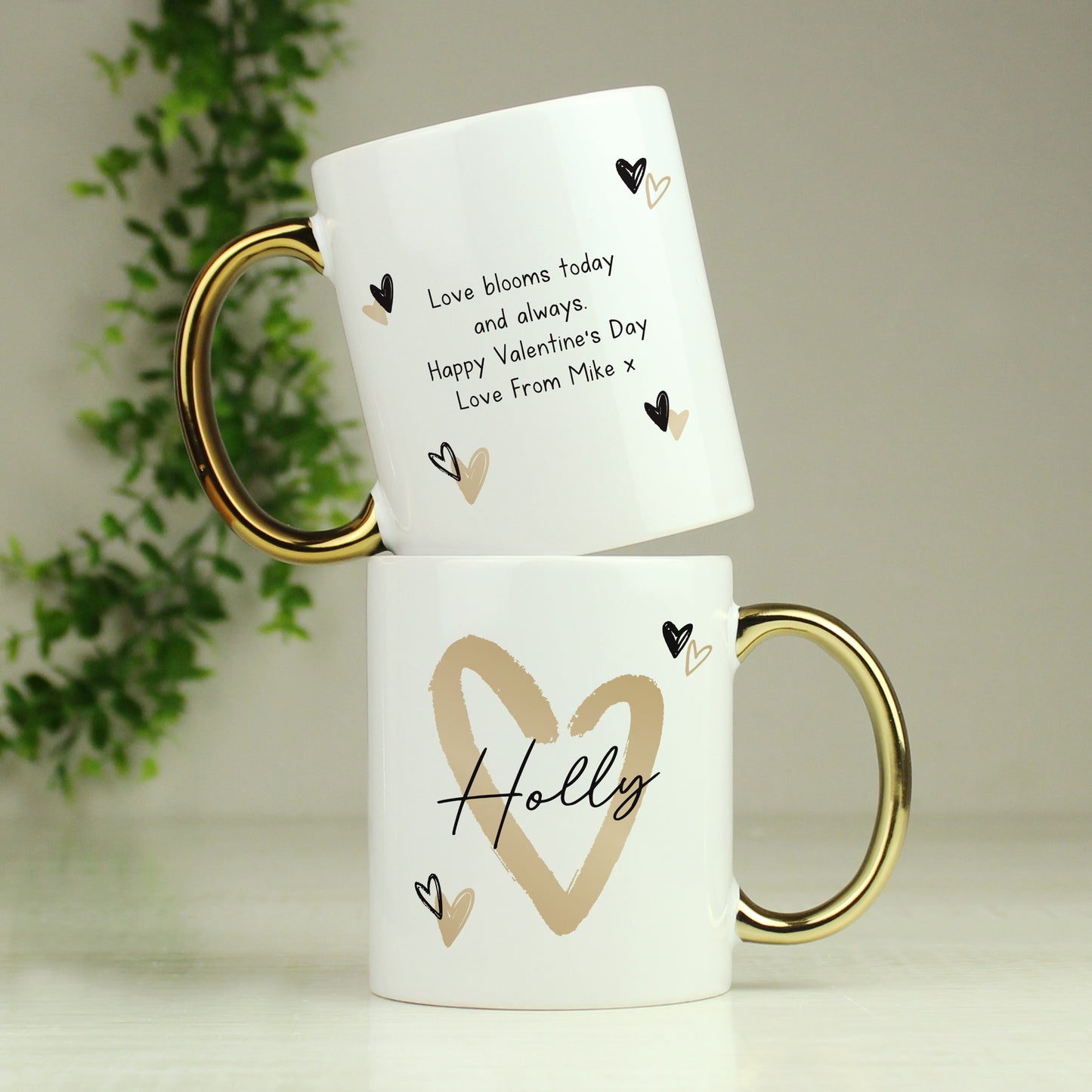 Personalised Hearts Gold Handled Mug - MK&JD Gifts