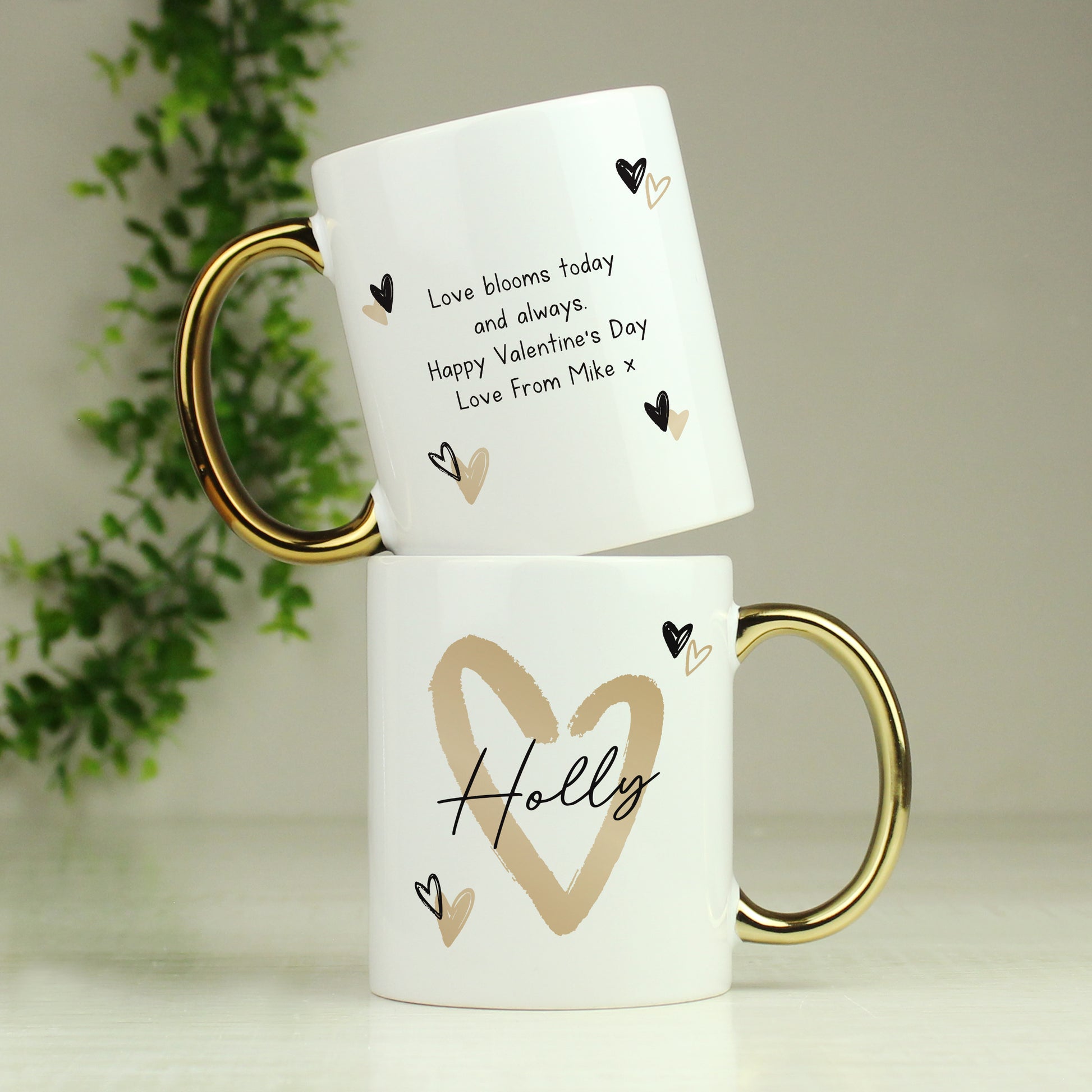 Personalised Hearts Gold Handled Mug - MK&JD Gifts