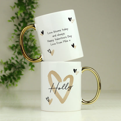 Personalised Hearts Gold Handled Mug - MK&JD Gifts