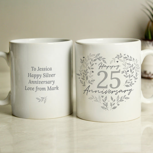 Personalised 25th Silver Wedding Anniversary Mug - MK&JD Gifts